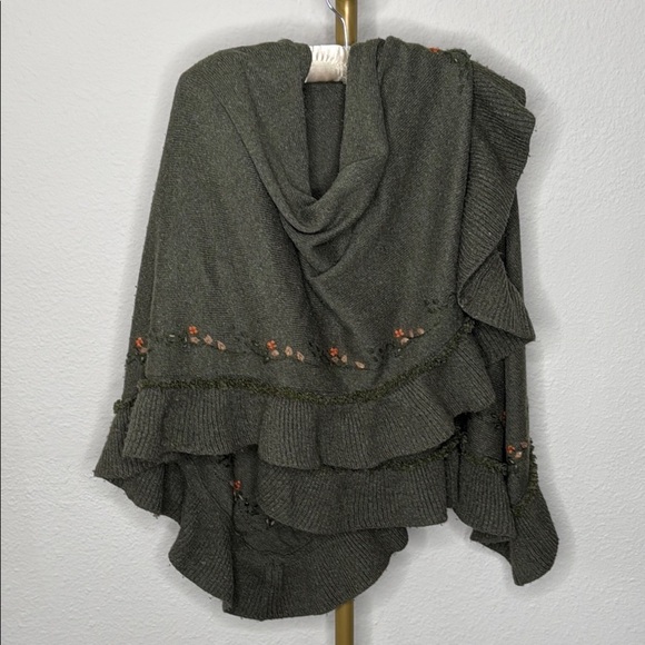 Soft Surroundings Wool Silk Blend Women's Wrap Olive Green Knit Shawl Lagenlook - Picture 1 of 6